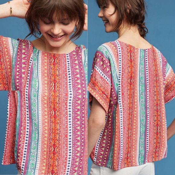 Anthropologie Tops - Anthropologie Maeve Milla Printed Top in Pink